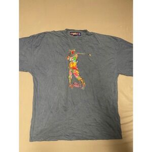 Miskeen Originals Handpainted Golfer Graphic T-Shirt Mens 3XL Blue Gray Cotton